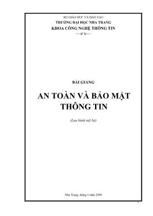 Bài giảng An toàn và bảo mật thông tin - Trần Minh Văn (Phần 1)