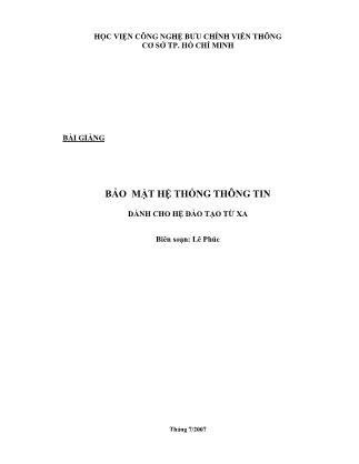 Bài giảng Bảo mật hệ thống thông tin ( Dành cho hệ đào tạo từ xa)