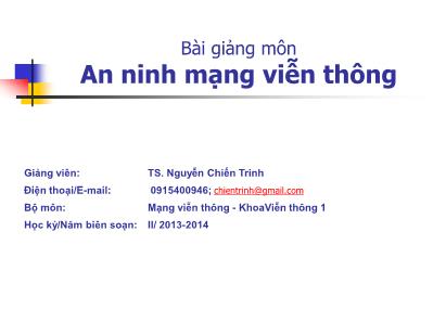 Bài giảng môn An ninh mạng viễn thông