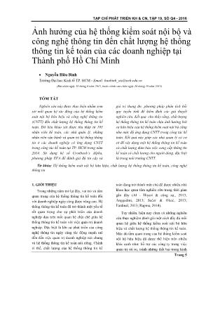 Ảnh hưởng của hệ thống kiểm soát nội bộ và công nghệ thông tin đến chất lượng hệ thống thông tin kế toán của các doanh nghiệp tại TP. Hồ Chí Minh