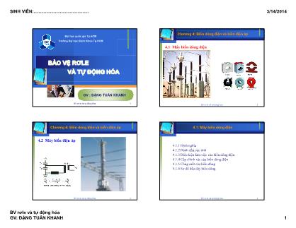 Bài giảng Bảo vệ Rơle và tự động hóa - Chương 4: Biến dòng điện và biến điện áp