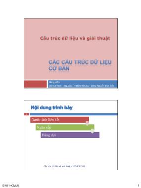 Bài giảng Cấu trúc dữ liệu và giải thuật - Bài 2: Các cấu trúc dữ liệu cơ bản