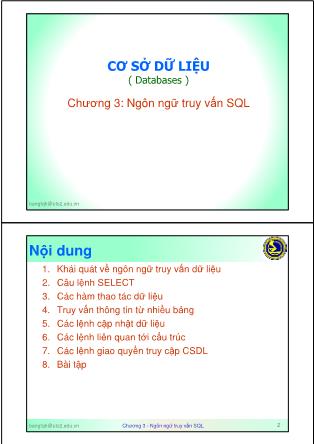 Bài giảng Cơ sở dữ liệu ( Databases ) - Chương 3: Ngôn ngữ truy vấn SQL