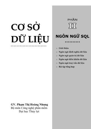 Bài giảng Cơ sở dữ liệu - Phần II: Ngôn ngữ SQL