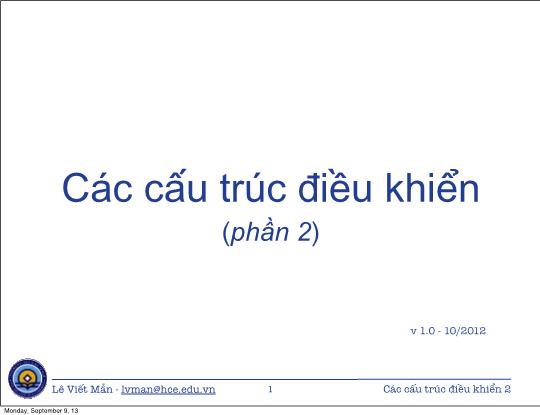 Bài giảng Cơ sở lập trình - Bài 5: Các cấu trúc điều khiển ( Phần 2)