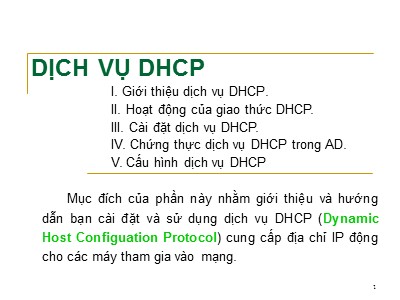 Bài giảng Dịch vụ DHCP (Dynamic Host Configuation Protocol)