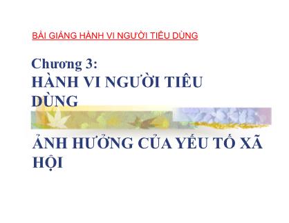 Bài giảng Hành vi người tiêu dùng - Chương 3: Hành vi người tiêu dùng ảnh hưởng của yếu tố xã hội