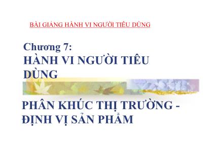 Bài giảng Hành vi người tiêu dùng - Chương 7: Phân khúc thị trường-Định vị sản phẩm