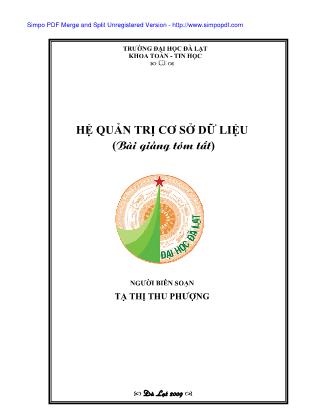 Bài giảng Hệ quản trị cơ sở dữ liệu - Tạ Thị Thu Phượng