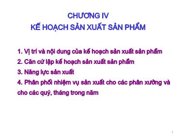 Bài giảng Kế hoạch doanh nghiệp - Chương IV: Kế hoạch sản xuất sản phẩm - TS. Chu Thị Kim Loan