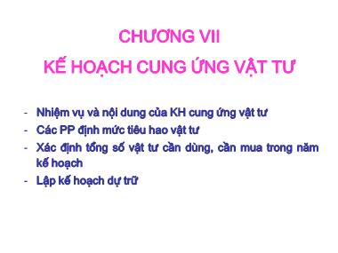 Bài giảng Kế hoạch doanh nghiệp - Chương VII: Kế hoạch cung ứng vật tư - TS. Chu Thị Kim Loan