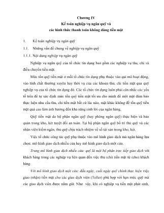 Bài giảng Kế toán ngân hàng - Chương IV: Kế toán nghiệp vụ ngân quỹ và các hình thức thanh toán không dùng tiền mặt