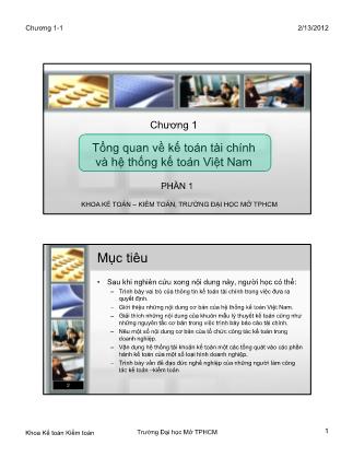 Bài giảng Kế toán tài chính 1 - Chương 1: Tổng quan về kế toán tài chính và hệ thống kế toán Việt Nam (Phần 1)