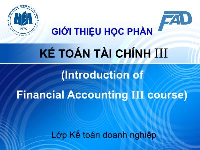 Bài giảng Kế toán tài chính III - Chương 1: Kế toán các khoản đầu tư tài chính (Investments )