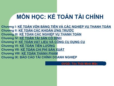 Bài giảng Kế toán tài chính - Tôn Thất Minh Mẫn