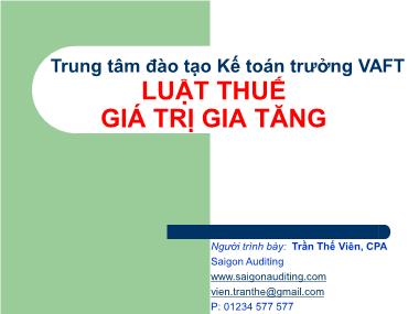 Bài giảng Luật thuế giá trị gia tăng -Trần Thế Viên