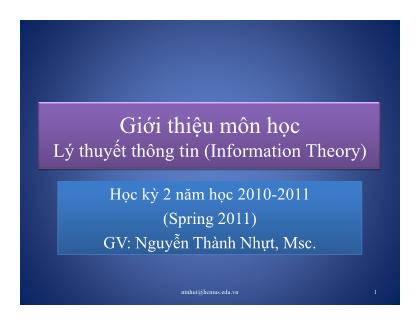 Bài giảng Lý thuyết thông tin (Information Theory) - Giới thiệu môn học