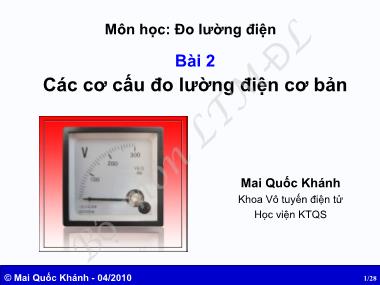 Bài giảng môn Đo lường điện - Bài 2: Các cơ cấu đo lường điện cơ bản