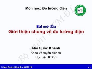 Bài giảng môn Đo lường điện - Bài mở đầu: Giới thiệu chung về đo lường điện