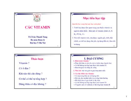 Bài giảng môn Dược lý: Các Vitamin