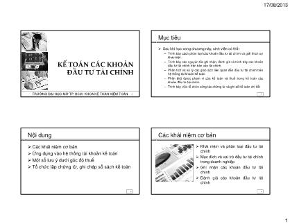 Bài giảng môn Kế toán Tài chính 2 - Chương 4: Kế toán các khoản đầu tư tài chính (Phần 1)