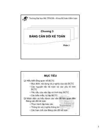 Bài giảng môn Kế toán Tài chính - Chương 3: Bảng cân đối kế toán (Phần 1)