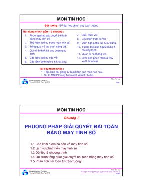 Bài giảng môn Tin học đối tượng - Chương 1: Phương pháp giải quyết bài toán bằng máy tính số