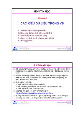 Bài giảng môn Tin học đối tượng - Chương 5: Các kiểu dữ liệu trong văn bản