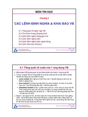 Bài giảng môn Tin học đối tượng - Chương 6: Các lệnh định nghĩa & khai báo VB