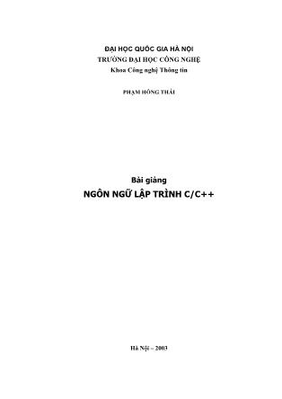 Bài giảng Ngôn ngữ lập trình C/C++ - Phạm Hồng Thái