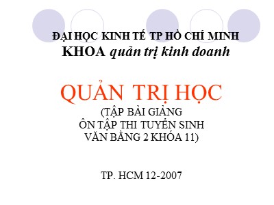 Bài giảng Quản trị học - Chương 1: Tổng quan quản trị học