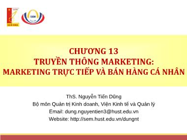 Bài giảng Quản trị Marketing - Chương 13: Truyền thông marketing: marketing trực tiếp và bán hàng cá nhân