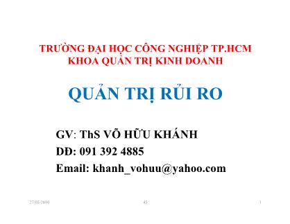 Bài giảng Quản trị rủi ro - Ths Võ Hữu Khánh