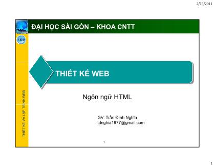 Bài giảng Thiết kế Web - Chương 2: Ngôn ngữ HTML