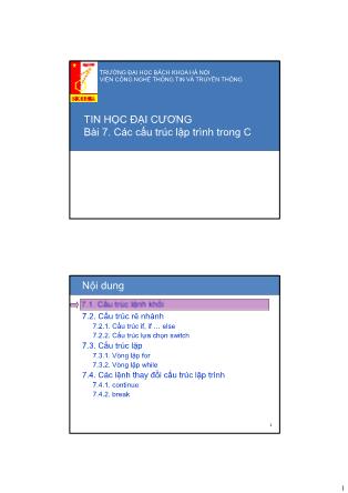 Bài giảng Tin học đại cương - Bài 7. Các cấu trúc lập trình trong C