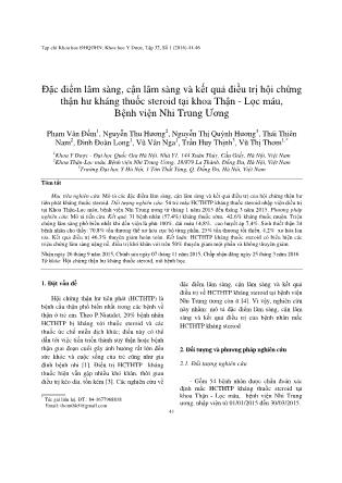 Đặc điểm lâm sàng, cận lâm sàng và kết quả điều trị hội chứng thận hư kháng thuốc steroid tại khoa Thận - Lọc máu, Bệnh viện Nhi Trung Ương