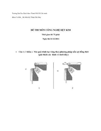 Đề thi môn công nghệ dệt kim - Năm 2011 - Ths. Nguyễn Lệ Nga (Có đáp án)