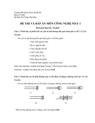 Đề thi môn Công nghệ may 1 (Có đáp án)