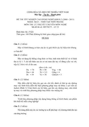 Đề thi tốt nghiệp cao đẳng nghề khóa 2(2008-2011) môn Lý thuyết chuyên môn nghề May-Thiết kế thời trang - Mã đề: LT21