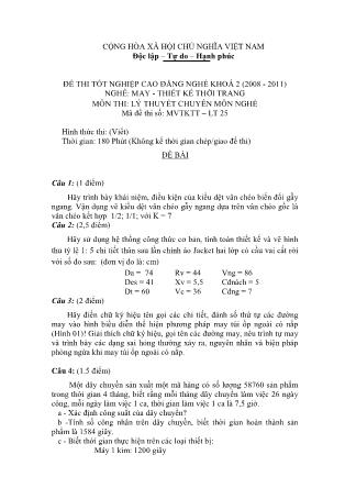 Đề thi tốt nghiệp cao đẳng nghề khóa 2(2008-2011) môn Lý thuyết chuyên môn nghề May-Thiết kế thời trang - Mã đề: LT25