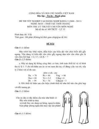 Đề thi tốt nghiệp cao đẳng nghề khóa 2(2008-2011) môn Lý thuyết chuyên môn nghề May-Thiết kế thời trang - Mã đề: LT35