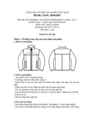 Đề thi tốt nghiệp cao đẳng nghề khóa 2(2008-2011) môn Thực hành nghề May-Thiết kế thời trang - Mã đề: TH 35
