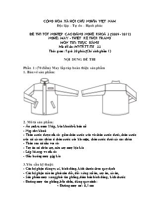 Đề thi tốt nghiệp cao đẳng nghề khóa 3(2009-2012) môn Thực hành nghề May-Thiết kế thời trang - Mã đề: TH 33