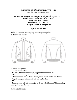 Đề thi tốt nghiệp cao đẳng nghề khóa 3(2009-2012) môn Thực hành nghề May-Thiết kế thời trang - Mã đề: TH 48