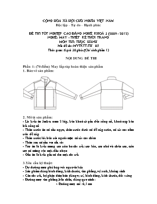 Đề thi tốt nghiệp cao đẳng nghề khóa 3(2009-2012) môn Thực hành nghề May-Thiết kế thời trang - Mã đề: TH 05