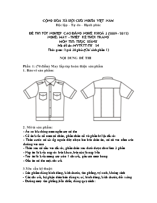 Đề thi tốt nghiệp cao đẳng nghề khóa 3(2009-2012) môn Thực hành nghề May-Thiết kế thời trang - Mã đề: TH 24