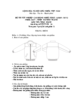 Đề thi tốt nghiệp cao đẳng nghề khóa 3(2009-2012) môn Thực hành nghề May-Thiết kế thời trang - Mã đề: TH 10