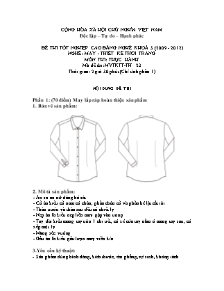 Đề thi tốt nghiệp cao đẳng nghề khóa 3(2009-2012) môn Thực hành nghề May-Thiết kế thời trang - Mã đề: TH 23