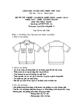 Đề thi tốt nghiệp cao đẳng nghề khóa 3(2009-2012) môn Thực hành nghề May-Thiết kế thời trang - Mã đề: TH 43