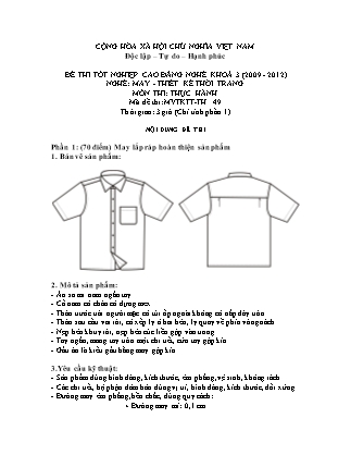 Đề thi tốt nghiệp cao đẳng nghề khóa 3(2009-2012) môn Thực hành nghề May-Thiết kế thời trang - Mã đề: TH 49